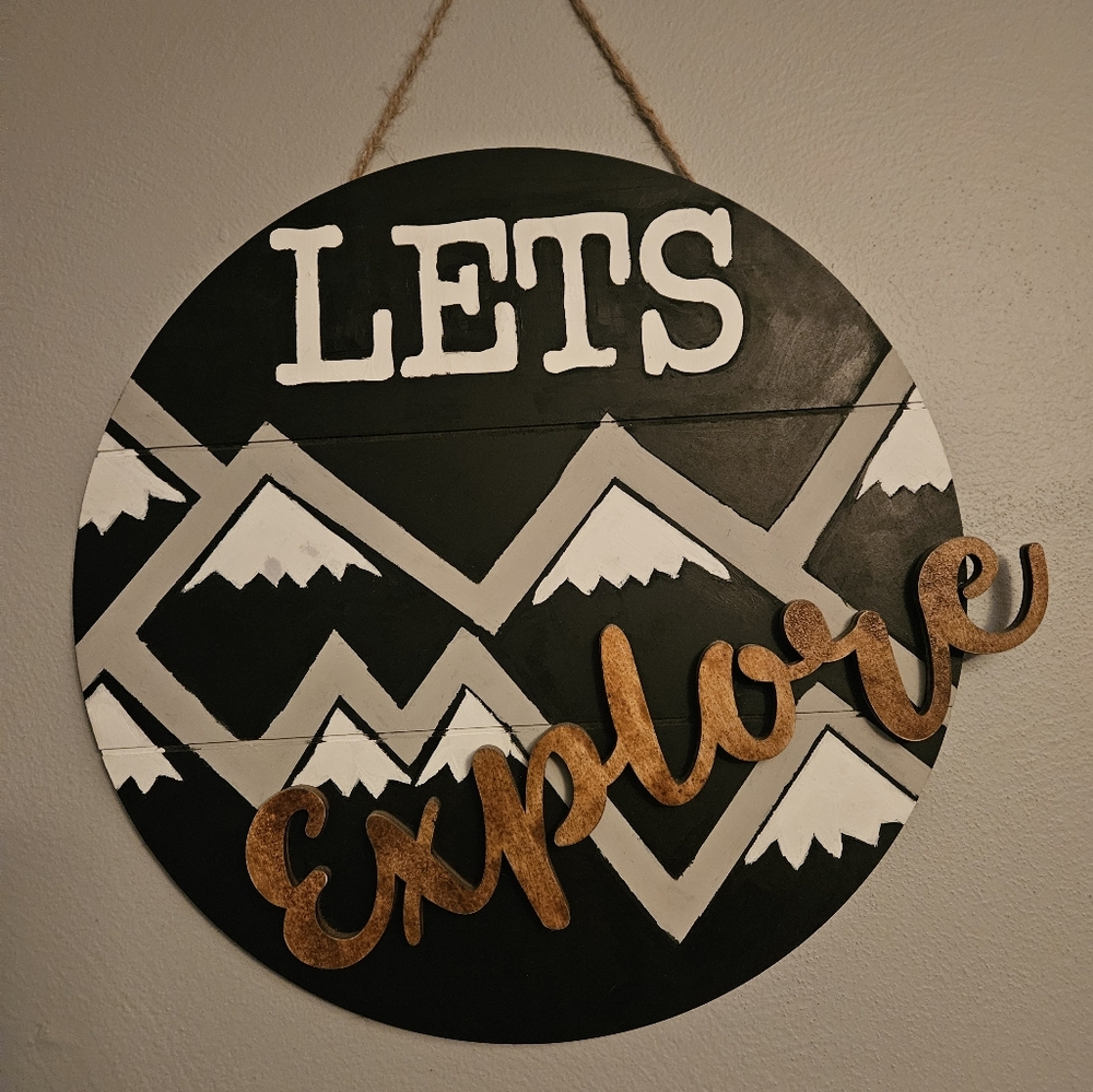Black and Gold 'Let's Explore' Wall Decor